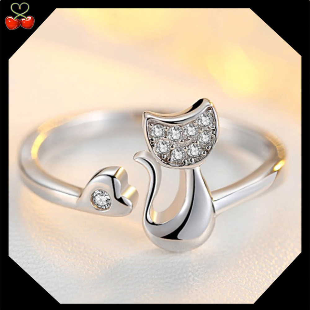 🍒 DIAMOND 🐱 SS925 Kitty Open Ring